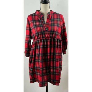Egy Women's Size Large Mandarin Collar Plaid Dress